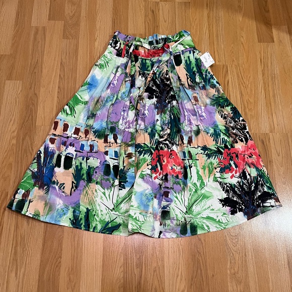 Green and Purple Pleated A-Line Midi Skirt - Picture 2 of 6